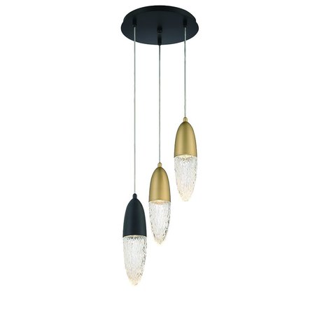 EUROFASE Écrou Modern Halogen Indoor Chandelier, 3-Light, Round, Dimmable, Mixed Black/Brass/Glass 43858-046